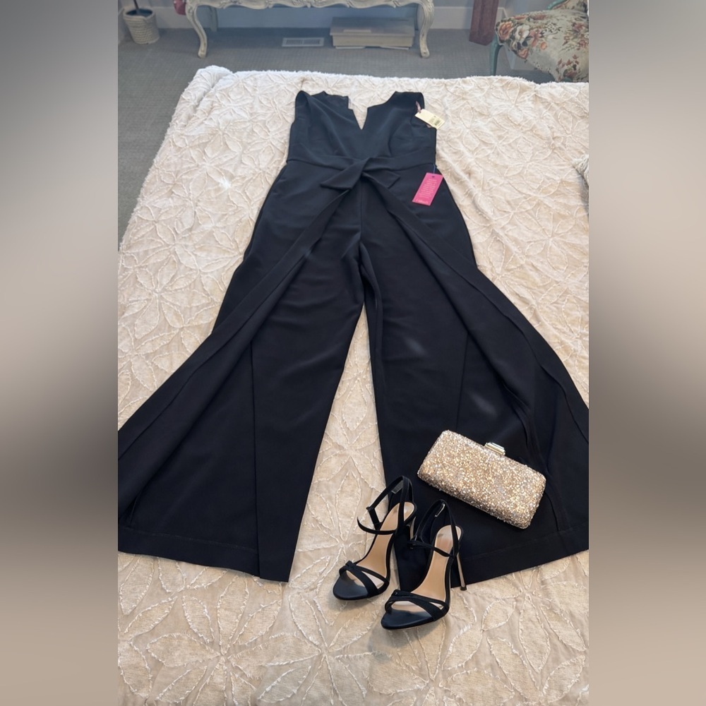 Alex Marie Black Wide Leg Jumpsuit Tie Waist NWT $178 Size 10